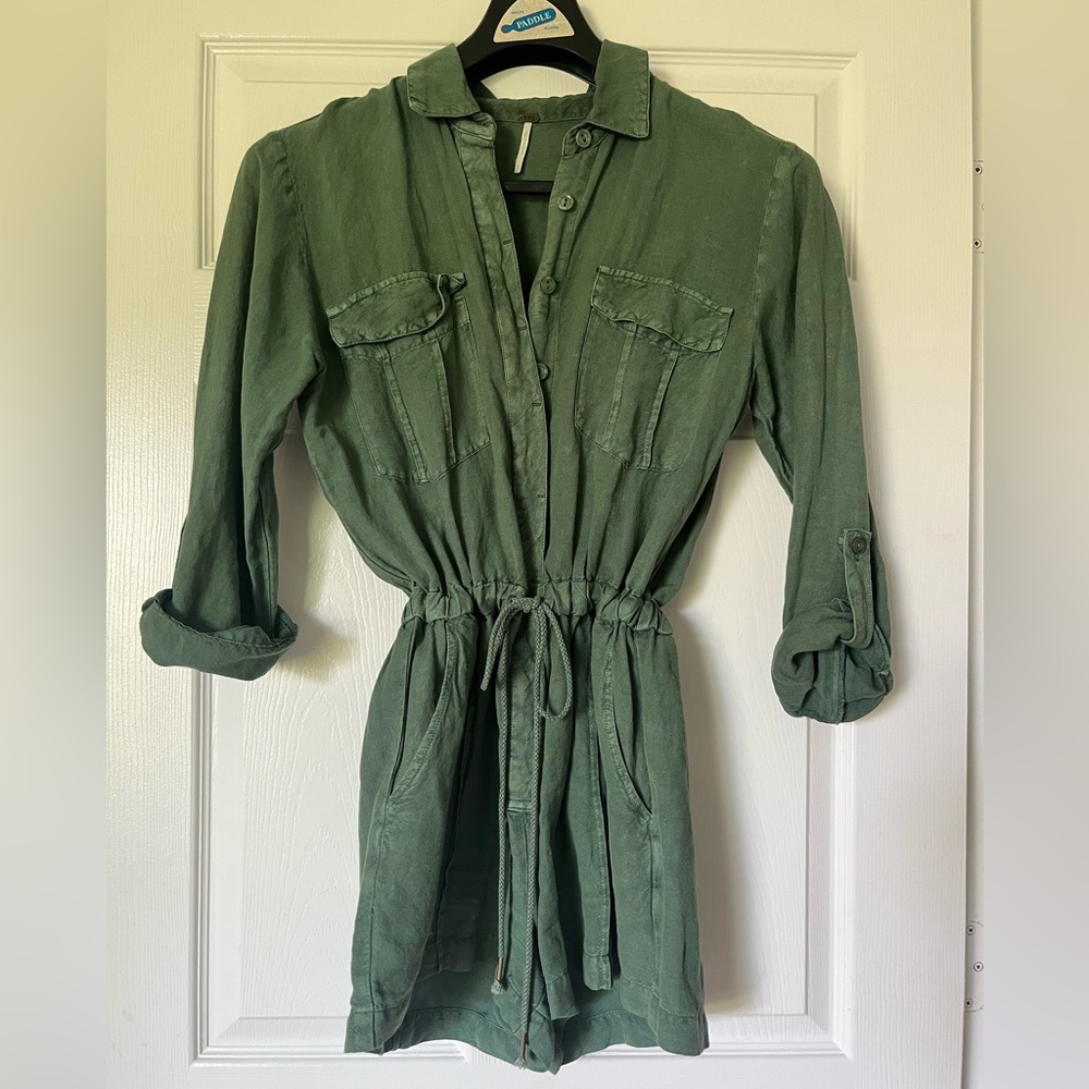 Green Button-Up Drawstring Dress - image 1